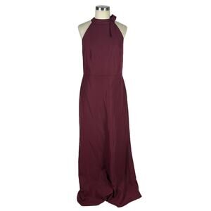 AFTER SIX 6827 Cabernet Crepe Halter Bow Neck Dress Burgundy Bridesmaid 14R NWOT